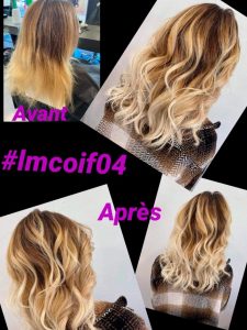 Mêches dorées sur cheveux mi-longs ondulés