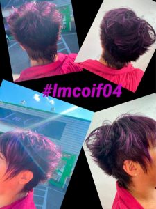 Coloration violette sur cheveux courts